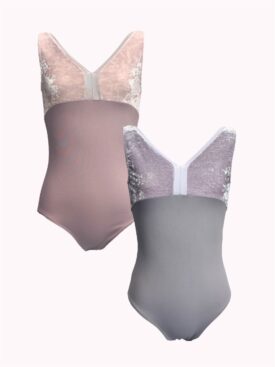 パイピングVネックレオタード ベロア（ベージュピンク） | バレエ用品