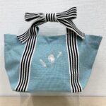 刺繍リボントートバッグ - ブルー